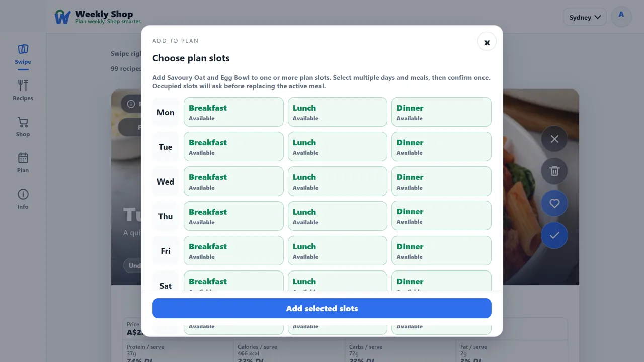 Choose where each meal goes