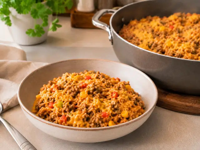 Beef and Corn Rice Skillet