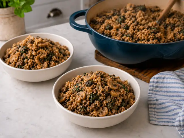 Beef and Mushroom Rice Skillet