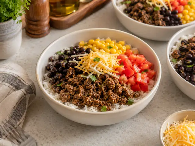 Beef Black Bean Corn Rice Bowls