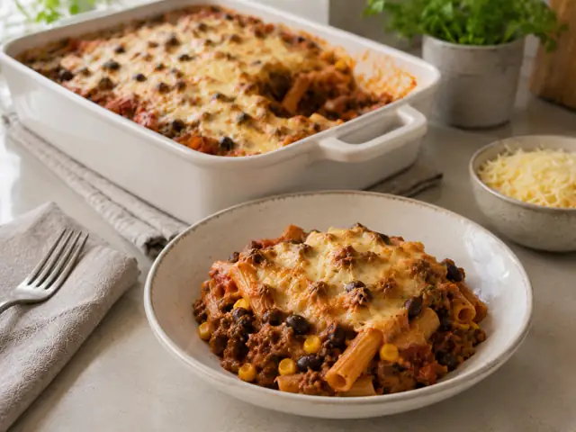 Beef Black Bean Pasta Bake