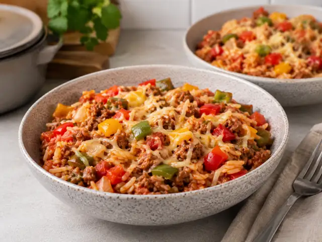 Beef Tomato Rice Stuffed Capsicum Bowl