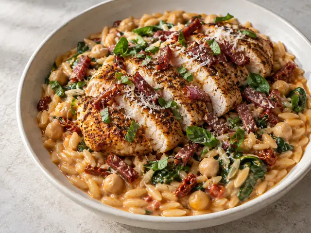 Chicken, Crispy Salami & Creamy Tomato Risoni