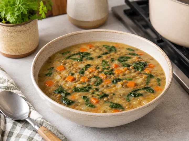 Lentil Spinach Coconut Soup