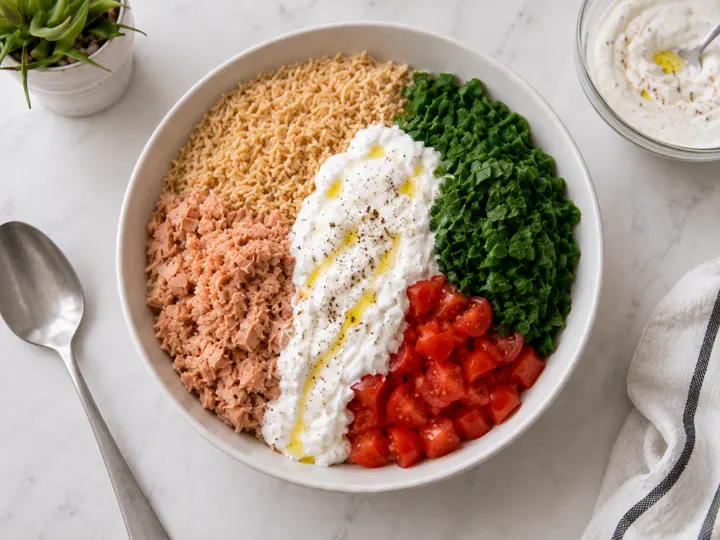 Tuna Greek Salad Rice Bowl